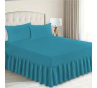 Ziya Homes Fitted Valance Sheets - Polycotton Frilled Bed Skirt, Anti Allergic, Extra Deep, Easy Care (Teal, Double)