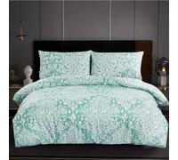 ZIYA HOMES King Bedding Duvet Cover Set Royal Damask Green - Soft Cotton - Bedding Quilt Cover Set, with Pillow cases Duvet Set Premium Brushed Duvet Cover Comfortable Bedding Bed Cover