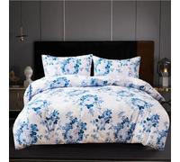 ZIYA HOMES King Bedding Duvet Cover Set Vintage Floral Blue - Soft Cotton - Bedding Quilt Cover Set, with Pillow cases Duvet Set Premium Brushed Duvet Cover Comfortable Bedding Bed Cover (, King)
