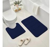 ZIYA HOMES Navy Blue Memory Foam Bath Mat Set (50x40cm+50x80cm), Extra Soft Non-Slip, Super Absorbent Bath Mats for Bathroom Floor, Machine-Washable Dry Bath Rug Foot Mat, Doormat