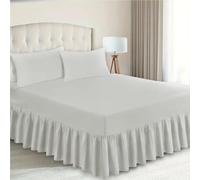 ZIYA HOMES Silver Grey Double Valance Sheet - Base Bed Skirt with 40 cm Drop, Soft Brushed Microfiber, Fits under the Mattress, Easy to Install, Wrinkle-Free, Extra Deep Frilled Valance Sheets