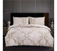 ZIYA HOMES Single Bedding Duvet Cover Set Royal Damask Beige - Soft Cotton - Bedding Quilt Cover Set with Pillowcases