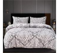 ZIYA HOMES Single Bedding Duvet Cover Set Royal Damask Grey - Soft Cotton - Bedding Quilt Cover Set, with Pillow cases Duvet Set Premium Brushed Duvet Cover Comfortable Bedding Bed Cover