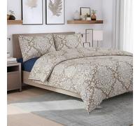 ZIYA HOMES Single Duvet Cover Set Polycotton 2 Piece - Printed Reversible Bedding, Soft Easy Care Quilt Cover with Pillowcases (Royal Damask Beige, 135x200 cm)