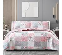 ZIYA HOMES Single Quilted Reversible Patchwork Bedspread Comforter Bed Throw with Pillow Sham 3-Piece Bedding Set Cotton Non Allergic Machine Washable