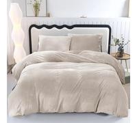 ZIYA HOMES Velvet Beige Double Duvet Cover Winter Crushed Velvet Bedding Set 3 Pieces Super Soft Duvet Covers Warm Cozy Plain Green Quilt Cover with Pillow Cases Bedding Set