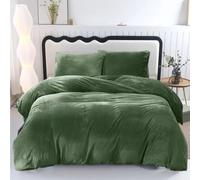 ZIYA HOMES Velvet Green Duvet Cover King Size Winter Crushed Velvet Bedding Set 3 Pieces Super Soft Duvet Covers Warm Cozy Plain Green Quilt Cover with Pillow Cases Bedding Set