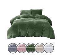 ZIYA HOMES Velvet Green Duvet Cover Super King Size Winter Crushed Velvet Bedding Set 3 Pieces Super Soft Duvet Covers Warm Cozy Plain Green Quilt Cover with Pillow Cases Bedding Set