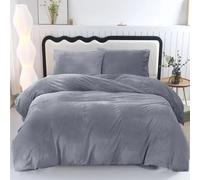 ZIYA HOMES Velvet Grey Duvet Cover Super King Size Winter Crushed Velvet Bedding Set 3 Pieces Super Soft Duvet Covers Warm Cozy Plain Green Quilt Cover with Pillow Cases Bedding Set