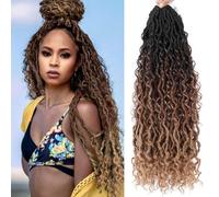 ZIYANGBABA 18Inch 6 Packs 12Strands/pack River Goddess Faux Locs Crochet Hair With Curly Hair In Middle And Ends Pre-Looped Crochet Braids Messy Bohemian Faux Locs Hair Extensions 1B/30/27#