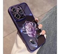 ZIYE Case for iPhone 14 Pro Max, Purple Fairy Rose Floral Pattern Case with Built-in Camera Lens Protector Sparkly Glitter Soft Shockproof Clear Phone Cover for Women Girls Girly 6.7 Inch-Purple