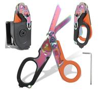 Ziyero 6 in 1 Raptor Response Emergency Shears, Tough Cut Scissors, Multi Tool Pliers Shears, Tactical Folding Pliers with Strap Cutter and Glass Breaker, Rainbow - Black - Orange