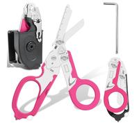 Ziyero 6 in 1 Raptor Response Emergency Shears, Tough Cut Scissors, Multi Tool Pliers Shears, Tactical Folding Pliers with Strap Cutter and Glass Breaker, Pink
