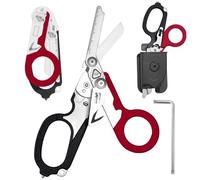 Ziyero 6 in 1 Raptor Response Emergency Shears, Tough Cut Scissors, Multi Tool Pliers Shears, Tactical Folding Pliers with Strap Cutter and Glass Breaker - Black-Red
