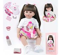 ZIYIUI Reborn Baby Dolls 24 inch 60cm Soft Silicone Real Life Toddler Baby Dolls brown Eyes Newborn Baby Xmas Gifts Reborn Babies (Long-haired girl in colored short skirt)