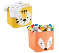 Ziyonix 12.6" Foldable Laundry Basket with Handle, 2Pcs Kids Washing Basket Storage Sorter for Room, Cartoon Laundry Bags, Waterproof, Cotton and Linen Fabric