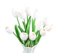Ziyonix 12Pcs Artificial Tulip Flowers, 35cm Realistic White Faux Tulips, Real Touch Latex Faux Tulips for Home Decor, White Fake Tulip Bouquet for Wedding Party Garden Birthday Office DIY