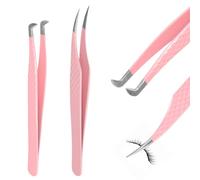 Ziyonix 2 Pcs Eyelash Tweezers Volume TweeZer Eyelash Extension Tweezers Professional High Precision Lash tweezer Fiber Tip tweeZer for False Lash Extension