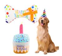 Ziyonix 2 Pieces Dog Birthday Toy Set, Durable Dog Plush Toy Happy Dogs Birthday Toy Pet Squeaky Soft Plush dog with Candles for Dogs