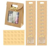 Ziyonix 20 Pieces Kraft Paper Packaging Bags with 1 Sheet Sticker Brown Kraft Paper Bags with Window, Handle and Bow Stand Up Gift Bag for Packaging Banquet Gifts, Candies, Biscuits (16 x 12 x 6 cm)