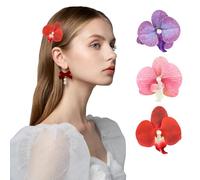 Ziyonix 3 Pcs Orchid Hair Clip Multicolored Phalaenopsis Barrettes - Hawaiian Flower Design Fashionable Bridal Accessory Suitable for Girls' Parties, Weddings, Travel