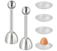 Ziyonix 4 Pieces Egg Cups, Egg Cracker Cutter White Plastic Tray Holder Set Stackable Eggs Coddler Cups with 2 PCS eggs Shell Opener for Soft Boiled Breakfast Dinner