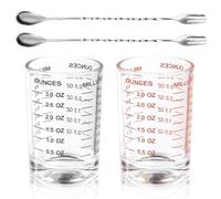 Ziyonix 90ml Glass Measuring Cup with Red & Black Markings Small Measuring Jug Set Spirit Measure Tool with 2 Mixing Spoon- Perfect for Shot Measures, Spirit Measures, Espresso Shots