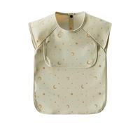 Ziyonix Baby Weaning Bibs with Short Sleeves, Feeding Bibs with Pocket for Baby Led Weaning, Waterproof and Easy to Clean, Machine Washable, Suitable for 12-36 Months Baby Infant Toddlers (Beige)