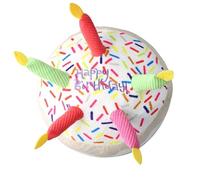 Ziyonix Dog Birthday Cake, Soft Plush Toy with Rope Candles in Fun Happy Bright Colours - Celebrate Your Dog's Happy Birthday - Plush Rainbow Pattern Dog Party or Adoption Gift