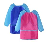 Ziyonix Kids Art Aprons 2Pcs for Age 5-8 Years Girls Boys, Waterproof Painting Smock for Kid with Long Sleeve and 3 Pockets Toddler Children Painting Apron for School Art painting, Cooking, Blue & Red