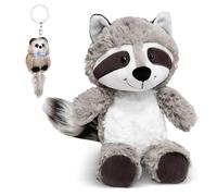 Ziyonix Raccoon Plush Toy with Plush Raccoon Keychain, 25cm Raccoon Fluffy Stuffed Animal Kawaii Gray White Raccoon Cuddly Toys Soft Plushie for Boys Girls Birthday Gifts
