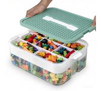 Ziyonix Storage Bins with Lids for Lego, Cube Kids Toy Box with Removable Tray Building Baseplate and Lid Stackable Plastic Boxes Organiser Craft Containers for Building Blocks Bricks Puzzle (B)