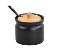 Ziyonix Sugar Bowl, Ceramic Salt Container Condiment Pots Spice Jar Condiment Containers with Bamboo Lid and Ceramic Spoon for Home and Kitchen (B)