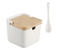 Ziyonix Sugar Bowl, Ceramic Salt Container Condiment Pots Spice Jar Condiment Containers with Bamboo Lid and Ceramic Spoon for Home and Kitchen (A)