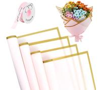 ZiyonixFlower Wrapping Paper 20 Sheets with 1 Roll of Ribbon, Waterproof Bouquet Wrapping Paper, Gold Edge Floral wrapping paper, Florist Bouquet Packaging for Wedding, Birthday, Gift DIY (Rose)