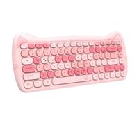 ZIYOU LANG 3060i Wireless Cute Computer Keyboard Lovely Cat Retro Silent Slim Bluetooth Keyboard with Typewriter Round Matte Texture Keycap Multi Device Connection for PC Laptop Mac-Colorful Pink