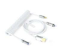 ZIYOU LANG & ATTACKSHARK C05 Custom Coiled Cable Double-Sleeved Braided Keyboard Cord with CNC Copper Detachable Aviator Connector 1.6M USB-C to USB-A for Keyboard/PC/Phone (White)