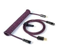 ZIYOU LANG & ATTACKSHARK C05 Custom Coiled Mechanical Keyboard Cable Double-Sleeved Braided Cord with CNC Copper Detachable Aviator Connector 1.6M USB-C to USB-A for Keyboard/PC/Phone (Rose)