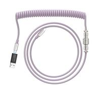 ZIYOU LANG C04C Custom Coiled USB C Cable with Double Type C Port and USB C to A 3.0 Adapter Double Sleeved Spiral TPU Wire 5 Pin Carbon Steel Metal Aviator for AK820 Keyboard Printer PC Mac(Purple)