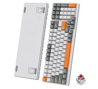 ZIYOU LANG K3 Wired 100% Mechanical Gaming Keyboard, LED Rainbow Backlit, with Numeric Keypad, Linear Red Switches, Full Anti-Ghosting Keys, Full-Key Rollover, Metal Panel, for Mac/Win - Light Gray