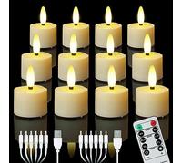 ZIYOUDOLI 12pcs USB Rechargeable Tea Light Led Candles Flickering Flameless Tea Lights with Remote Control and 4/6H Timer, Warm White Flickering Dimmable, Thanksgiving Halloween Home Décor