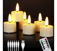 ZIYOUDOLI 6pcs Rechargeable Tea Light with Remote Control and Timer Led Tea Lights Flickering Flameless Candles Warm White Dimmable (Rechargeable, Dimmable, Remote Control, Pack of 6)