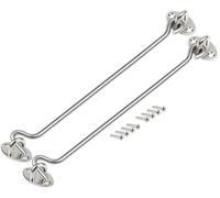 ZiYuya 2PCS Hook and Eye Latch Door Lock, Stainless Steel Gate Cabin Hook Eye Latch Door Lock Hooks Latches for French Wooden Gate Window Brace Shed Catch Hooks Silver 10 Inch