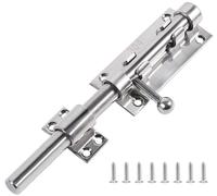 ZiYuya 8 Inch Sliding Gate Door Bolt Latch Lock Hardware, Heavy Duty 304 Stainless Steel Barrel Drop Bolt Latch with Padlock Hole, Long Throw Door Bolt Lock, 14mm Dia