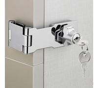 ZiYuya Keyed Hasp Lock and Staple with Padlock, Twist Knob Keyed Locking Hasp Right Angle 90 Degree Door Latch Bolt Lock Hasps for Shep Cabinets Cupboard Drawer Gate (Siver Triple Fold, 3 Inch)