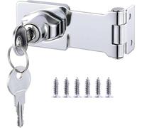 ZiYuya Keyed Hasp Lock and Staple with Padlock, Twist Knob Keyed Locking Hasp Right Angle 90 Degree Door Latch Bolt Lock Hasps for Shep Cabinets Cupboard Drawer Gate (Silver, 4 Inch)