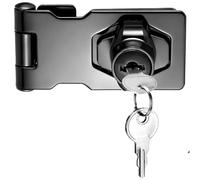 ZiYuya Keyed Hasp Lock and Staple with Padlock, Twist Knob Keyed Locking Hasp Right Angle 90 Degree Door Latch Bolt Lock Hasps for Shep Cabinets Cupboard Drawer Gate (Black, 3 Inch)