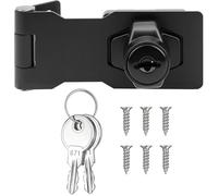 ZiYuya Keyed Hasp Lock and Staple with Padlock, Twist Knob Keyed Locking Hasp Right Angle 90 Degree Door Latch Bolt Lock Hasps for Shep Cabinets Cupboard Drawer Gate (Black, 4 Inch)