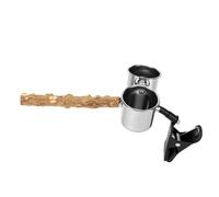 Ziyvural Wood Perch with Clip, Adjustable Clamp On Bird Stand for Small | Bendable Metal Hose for Flexible Attachment, Fits Cages Tables or Bins, Includes 2 Stainless Steel Food Cups, 15cm Perch