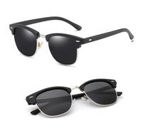 Ziza Play MATTE Black Frame. Half Rimmed Sunglasses. Polarised Horn-Rimmed Sunglasses, Semi-Rimless Browline Frame. Polarized Lens wih UV Protection. Mens and Womens. Clubmaster Style.